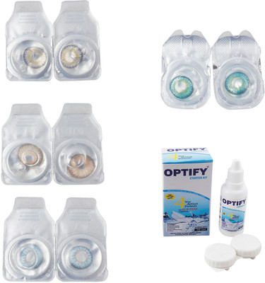 

Optify Combo Pack Monthly Color Contact Lens With Solution Monthly Contact Lens(0, Natural Grey-Hazel-Sea Blue-Green Turquoise, Pack of 4)