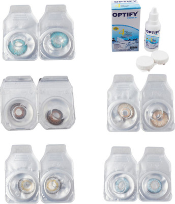 

Optify Combo Pack Monthly Color Contact Lens With Solution Monthly Contact Lens(0, Aqua-Brown-Natural Grey-Gold-Sea Blue, Pack of 5)