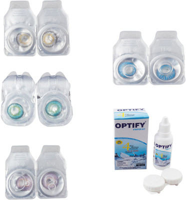 

Optify Combo Pack Monthly Color Contact Lens With Solution Monthly Contact Lens(0, Natural Grey-Green Turquoise-Violet-Blue Topaz, Pack of 4)