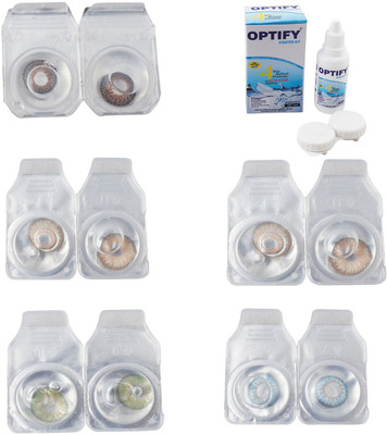 

Optify Combo Pack Monthly Color Contact Lens With Solution Monthly Contact Lens(0, Brown-Gold-Green-Hazel-Sea Blue, Pack of 5)