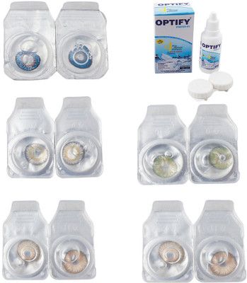 

Optify Combo Pack Monthly Color Contact Lens With Solution Monthly Contact Lens(0, Blue-Natural Grey-Gold-Green-Hazel, Pack of 5)