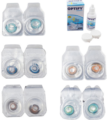 

Optify Combo Pack Monthly Color Contact Lens With Solution Monthly Contact Lens(0, Aqua-Blue-Brown-Honey-Green Turquoise, Pack of 5)