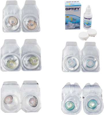

Optify Combo Pack Monthly Color Contact Lens With Solution Monthly Contact Lens(0, Gold-Green-Grey-Sea Blue-Green Turquoise, Pack of 5)