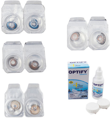 

Optify Combo Pack Monthly Color Contact Lens With Solution Monthly Contact Lens(0, Blue-Brown-Gold-Grey, Pack of 4)