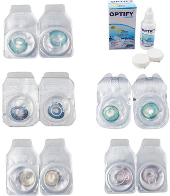 

Optify Combo Pack Monthly Color Contact Lens With Solution Monthly Contact Lens(0, Aqua-Blue-Natural Grey-Green Turquoise-Violet, Pack of 5)