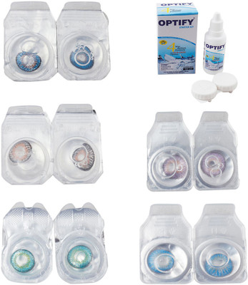 

Optify Combo Pack Monthly Color Contact Lens With Solution Monthly Contact Lens(0, Blue-Grey-Green Turquoise-Violet-Blue Topaz, Pack of 5)