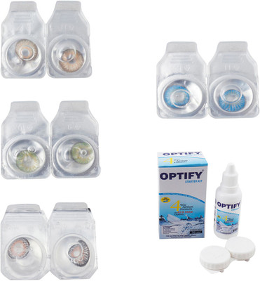 

Optify Combo Pack Monthly Color Contact Lens With Solution Monthly Contact Lens(0, Gold-Green-Grey-Blue Topaz, Pack of 4)