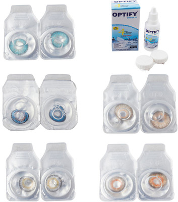 

Optify Combo Pack Monthly Color Contact Lens With Solution Monthly Contact Lens(0, Aqua-Blue-Natural Grey-Hazel-Honey, Pack of 5)