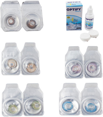 

Optify Combo Pack Monthly Color Contact Lens With Solution Monthly Contact Lens(0, Brown-Gold-Green-Violet-Blue Topaz, Pack of 5)
