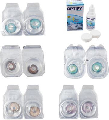 

Optify Combo Pack Monthly Color Contact Lens With Solution Monthly Contact Lens(0, Aqua-Brown-Gold-Green Turquoise-Violet, Pack of 5)