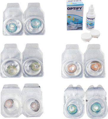 

Optify Combo Pack Monthly Color Contact Lens With Solution Monthly Contact Lens(0, Aqua-Green-Grey-Honey-Green Turquoise, Pack of 5)