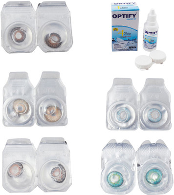 

Optify Combo Pack Monthly Color Contact Lens With Solution Monthly Contact Lens(0, Brown-Gold-Grey-Sea Blue-Green Turquoise, Pack of 5)