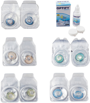 

Optify Combo Pack Monthly Color Contact Lens With Solution Monthly Contact Lens(0, Blue-Gold-Green-Green Turquoise-Blue Topaz, Pack of 5)