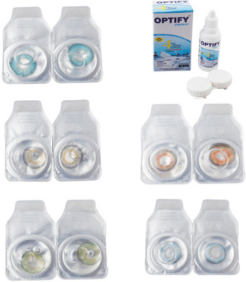 

Optify Combo Pack Monthly Color Contact Lens With Solution Monthly Contact Lens(0, Aqua-Natural Grey-Green-Honey-Sea Blue, Pack of 5)