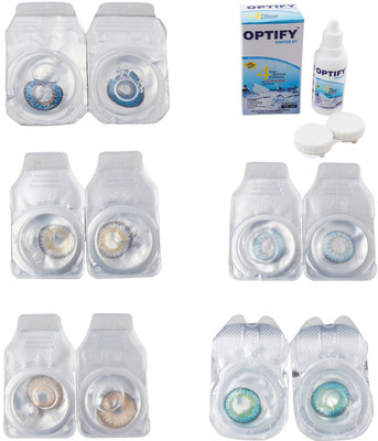 

Optify Combo Pack Monthly Color Contact Lens With Solution Monthly Contact Lens(0, Blue-Natural Grey-Gold-Sea Blue-Green Turquoise, Pack of 5)