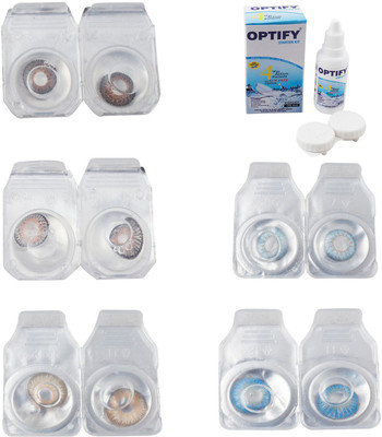 

Optify Combo Pack Monthly Color Contact Lens With Solution Monthly Contact Lens(0, Brown-Grey-Hazel-Sea Blue-Blue Topaz, Pack of 5)