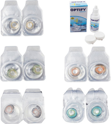 

Optify Combo Pack Monthly Color Contact Lens With Solution Monthly Contact Lens(0, Natural Grey-Green-Grey-Honey-Green Turquoise, Pack of 5)