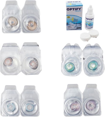 

Optify Combo Pack Monthly Color Contact Lens With Solution Monthly Contact Lens(0, Gold-Grey-Sea Blue-Green Turquoise-Violet, Pack of 5)