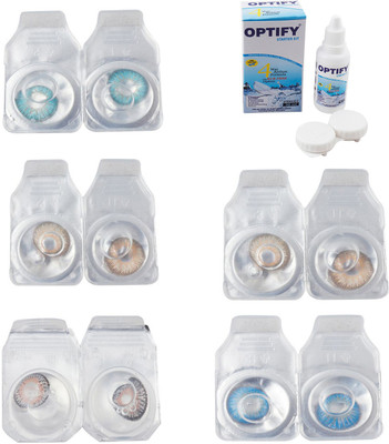 

Optify Combo Pack Monthly Color Contact Lens With Solution Monthly Contact Lens(0, Aqua-Gold-Grey-Hazel-Blue Topaz, Pack of 5)