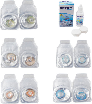 

Optify Combo Pack Monthly Color Contact Lens With Solution Monthly Contact Lens(0, Green-Hazel-Honey-Sea Blue-Blue Topaz, Pack of 5)