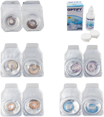 

Optify Combo Pack Monthly Color Contact Lens With Solution Monthly Contact Lens(0, Brown-Hazel-Honey-Violet-Blue Topaz, Pack of 5)