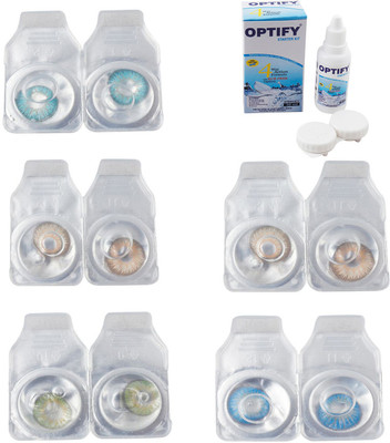 

Optify Combo Pack Monthly Color Contact Lens With Solution Monthly Contact Lens(0, Aqua-Gold-Green-Hazel-Blue Topaz, Pack of 5)