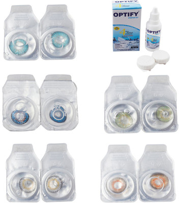 

Optify Combo Pack Monthly Color Contact Lens With Solution Monthly Contact Lens(0, Aqua-Blue-Natural Grey-Green-Honey, Pack of 5)