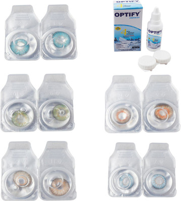 

Optify Combo Pack Monthly Color Contact Lens With Solution Monthly Contact Lens(0, Aqua-Green-Hazel-Honey-Sea Blue, Pack of 5)