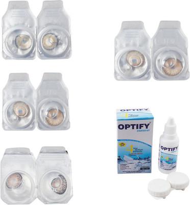 

Optify Combo Pack Monthly Color Contact Lens With Solution Monthly Contact Lens(0, Natural Grey-Gold-Grey-Hazel, Pack of 4)