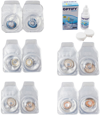 

Optify Combo Pack Monthly Color Contact Lens With Solution Monthly Contact Lens(0, Blue-Natural Grey-Gold-Hazel-Honey, Pack of 5)