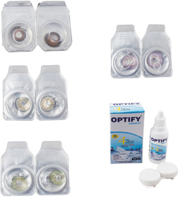 

Optify Combo Pack Monthly Color Contact Lens With Solution Monthly Contact Lens(0, Brown-Natural Grey-Green-Violet, Pack of 4)