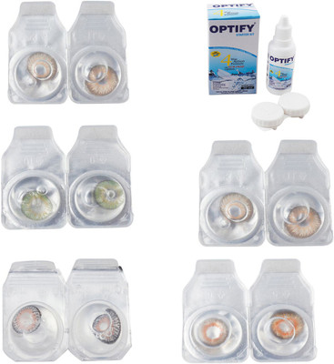 

Optify Combo Pack Monthly Color Contact Lens With Solution Monthly Contact Lens(0, Gold-Green-Grey-Hazel-Honey, Pack of 5)