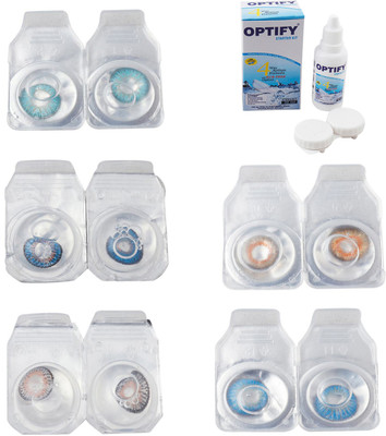 

Optify Combo Pack Monthly Color Contact Lens With Solution Monthly Contact Lens(0, Aqua-Blue-Grey-Honey-Blue Topaz, Pack of 5)