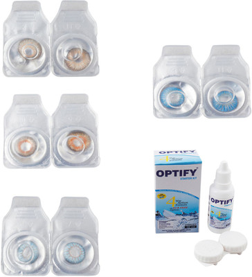 

Optify Combo Pack Monthly Color Contact Lens With Solution Monthly Contact Lens(0, Hazel-Honey-Sea Blue-Blue Topaz, Pack of 4)