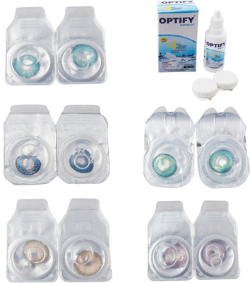 

Optify Combo Pack Monthly Color Contact Lens With Solution Monthly Contact Lens(0, Aqua-Blue-Hazel-Green Turquoise-Violet, Pack of 5)