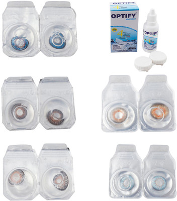

Optify Combo Pack Monthly Color Contact Lens With Solution Monthly Contact Lens(0, Blue-Brown-Grey-Honey-Sea Blue, Pack of 5)