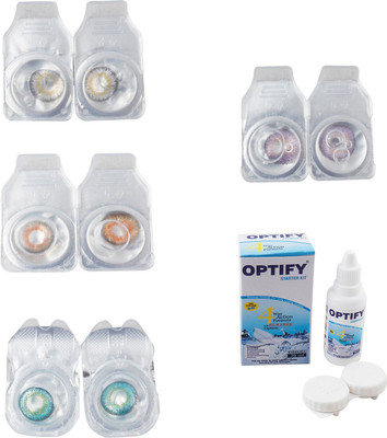 

Optify Combo Pack Monthly Color Contact Lens With Solution Monthly Contact Lens(0, Natural Grey-Honey-Green Turquoise-Violet, Pack of 4)