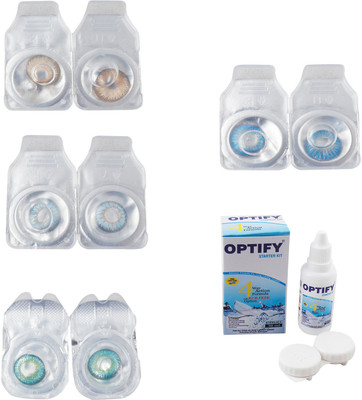 

Optify Combo Pack Monthly Color Contact Lens With Solution Monthly Contact Lens(0, Hazel-Sea Blue-Green Turquoise-Blue Topaz, Pack of 4)