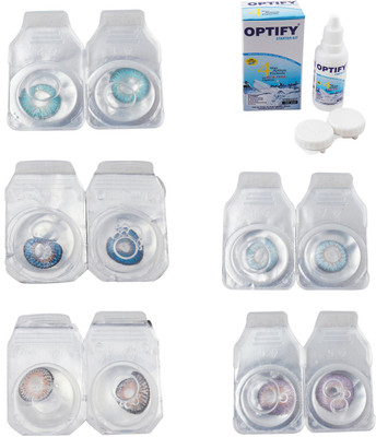 

Optify Combo Pack Monthly Color Contact Lens With Solution Monthly Contact Lens(0, Aqua-Blue-Grey-Sea Blue-Violet, Pack of 5)