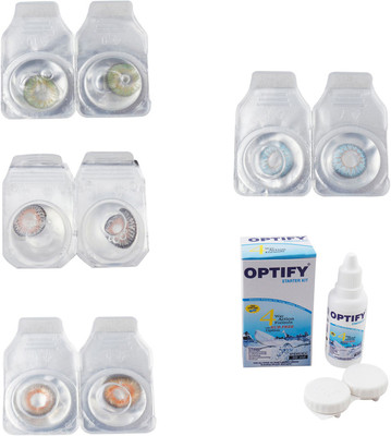 

Optify Combo Pack Monthly Color Contact Lens With Solution Monthly Contact Lens(0, Green-Grey-Honey-Sea Blue, Pack of 4)