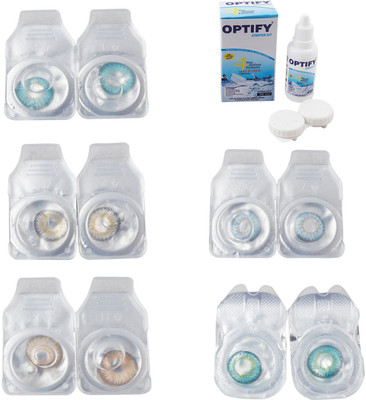 

Optify Combo Pack Monthly Color Contact Lens With Solution Monthly Contact Lens(0, Aqua-Natural Grey-Hazel-Sea Blue-Green Turquoise, Pack of 5)