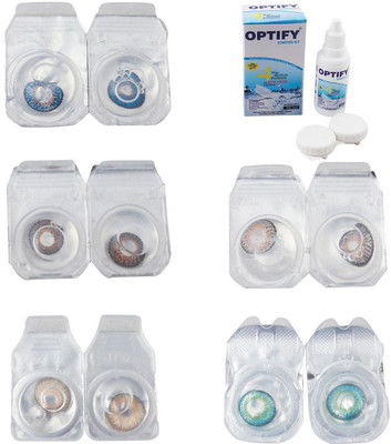 

Optify Combo Pack Monthly Color Contact Lens With Solution Monthly Contact Lens(0, Blue-Brown-Gold-Grey-Green Turquoise, Pack of 5)