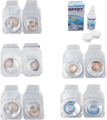 

Optify Combo Pack Monthly Color Contact Lens With Solution Monthly Contact Lens(0, Gold-Grey-Hazel-Honey-Blue Topaz, Pack of 5)
