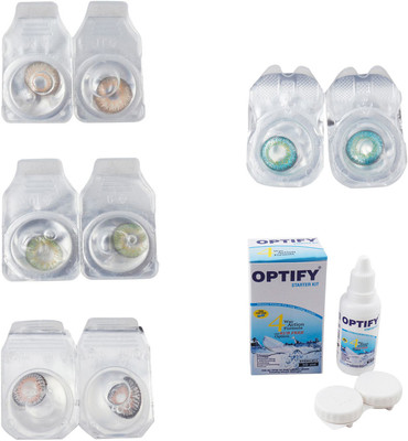 

Optify Combo Pack Monthly Color Contact Lens With Solution Monthly Contact Lens(0, Gold-Green-Grey-Green Turquoise, Pack of 4)