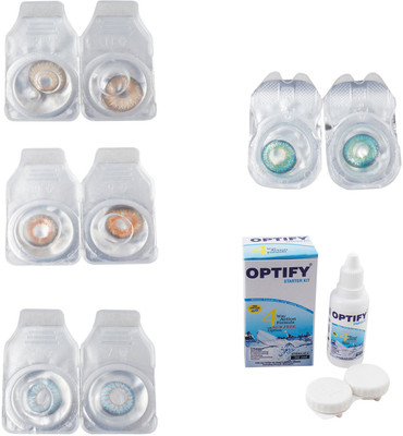 

Optify Combo Pack Monthly Color Contact Lens With Solution Monthly Contact Lens(0, Hazel-Honey-Sea Blue-Green Turquoise, Pack of 4)