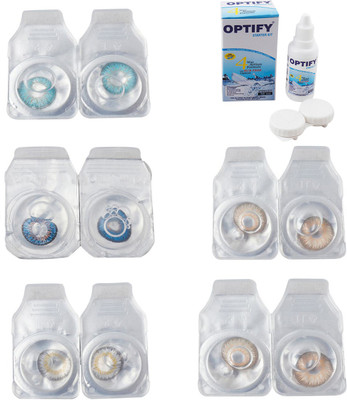 

Optify Combo Pack Monthly Color Contact Lens With Solution Monthly Contact Lens(0, Aqua-Blue-Natural Grey-Gold-Hazel, Pack of 5)