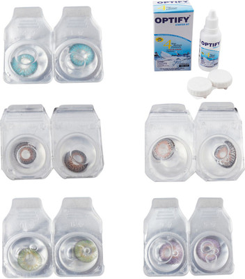 

Optify Combo Pack Monthly Color Contact Lens With Solution Monthly Contact Lens(0, Aqua-Brown-Green-Grey-Violet, Pack of 5)