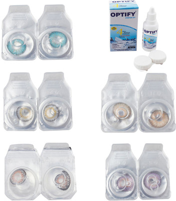 

Optify Combo Pack Monthly Color Contact Lens With Solution Monthly Contact Lens(0, Aqua-Natural Grey-Grey-Hazel-Violet, Pack of 5)