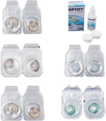 

Optify Combo Pack Monthly Color Contact Lens With Solution Monthly Contact Lens(0, Gold-Grey-Hazel-Sea Blue-Green Turquoise, Pack of 5)