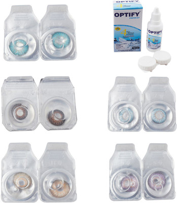 

Optify Combo Pack Monthly Color Contact Lens With Solution Monthly Contact Lens(0, Aqua-Brown-Hazel-Sea Blue-Violet, Pack of 5)